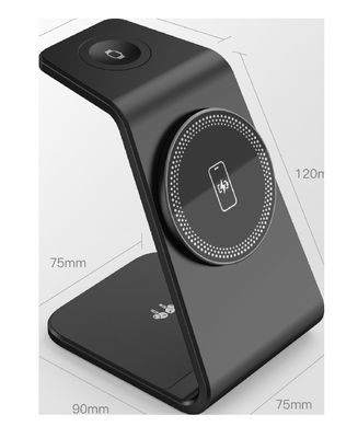 컴팩트 3인1 무선 충전기 5W 시계 출력 및 5W/7.5W/10W/15W 무선 출력